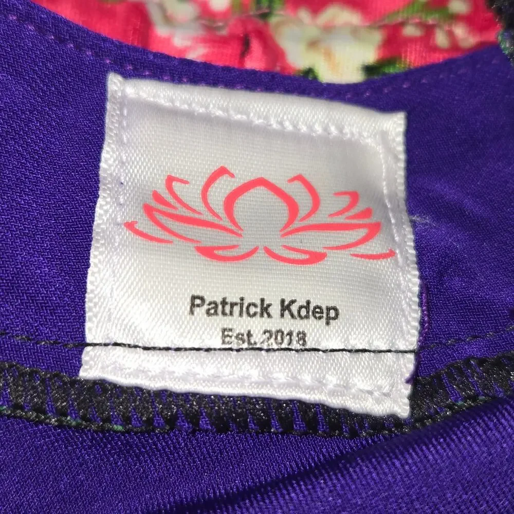 Patrick Kdep Purple Floral Colorblock Midi Dress Statement Garden Party Colorful